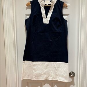Sleeveless, Large, Sail to Sable Navy and White Dress